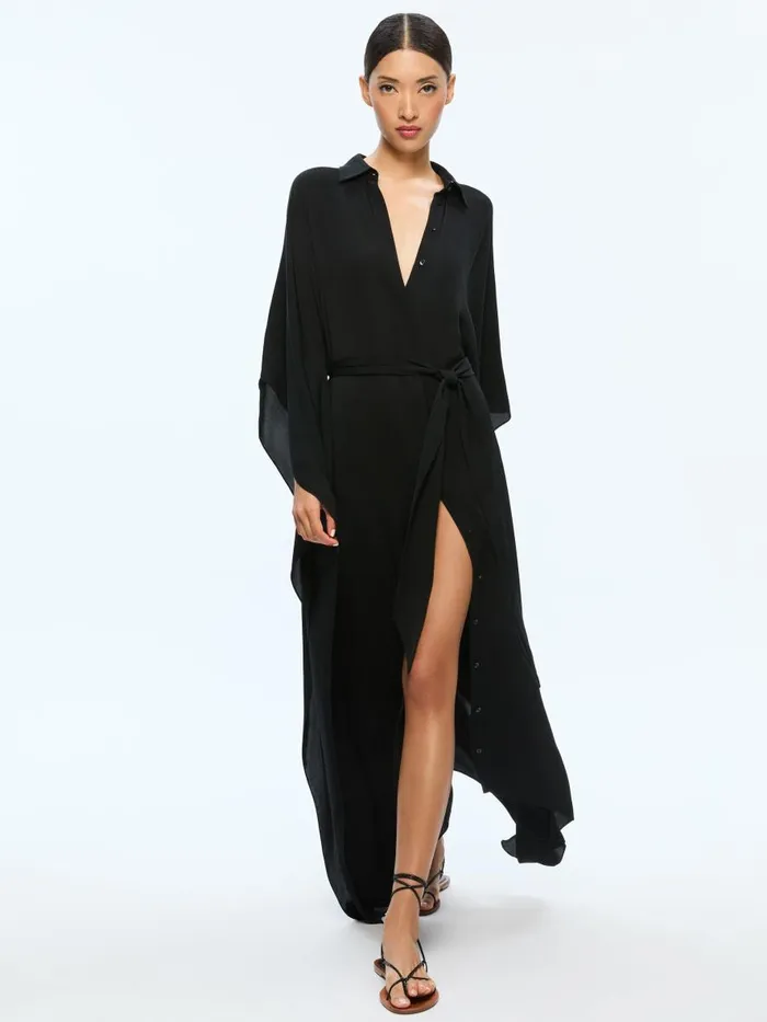 Dresses Women Alice Olivia DEANNE MIDI SHIRTDRESS WITH BELT Black