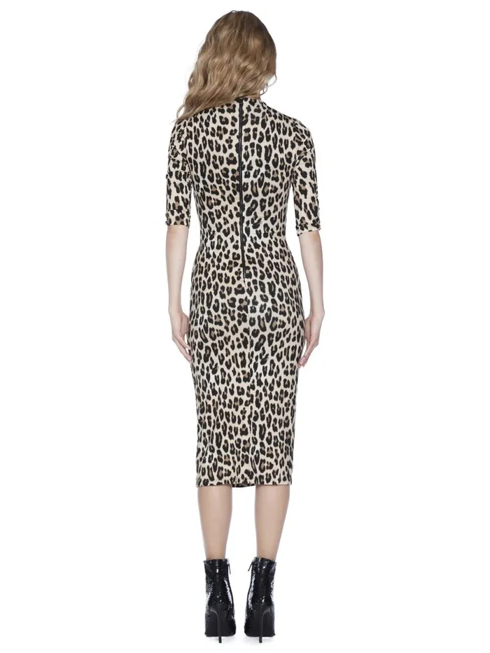 Dresses Women Alice Olivia DELORA FITTED MOCK NECK MIDI DRESS Textured Leopard