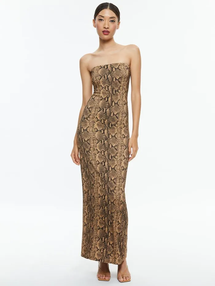 Dresses Women Alice Olivia DELORA STRAPLESS MAXI DRESS Camelblack Snake