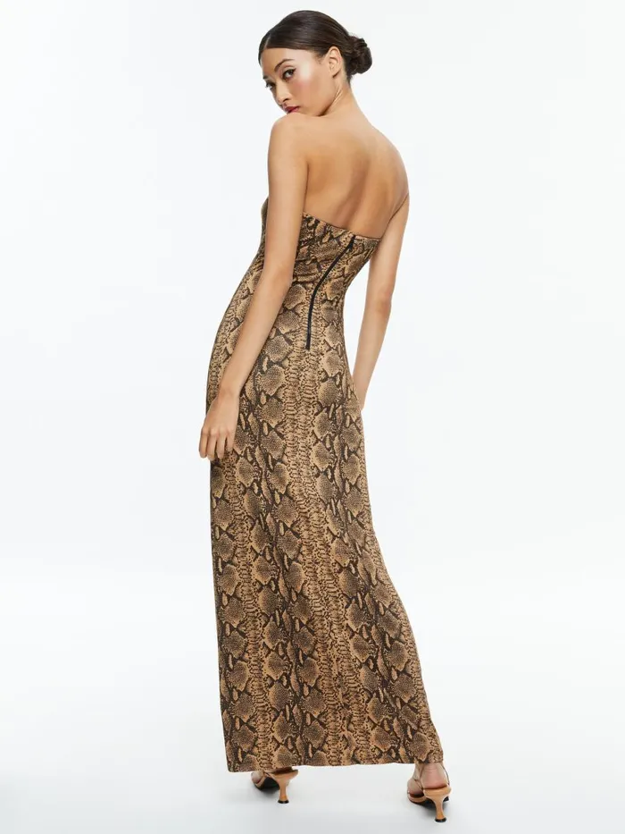 Dresses Women Alice Olivia DELORA STRAPLESS MAXI DRESS Camelblack Snake