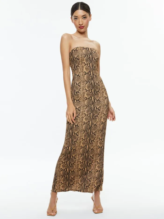 Dresses Women Alice Olivia DELORA STRAPLESS MAXI DRESS Camelblack Snake