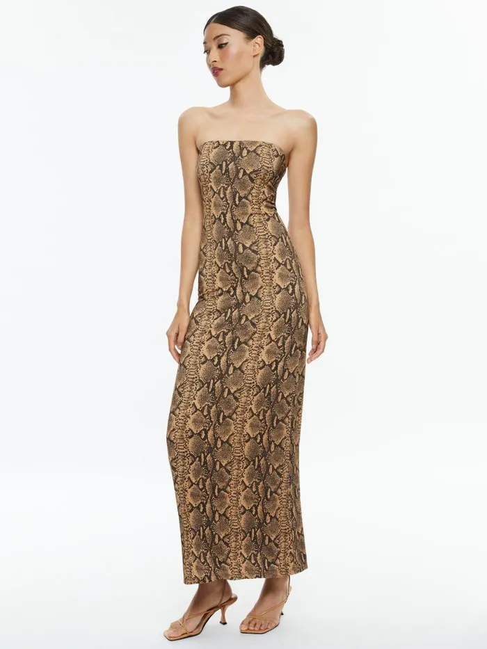 Dresses Women Alice Olivia DELORA STRAPLESS MAXI DRESS Camelblack Snake