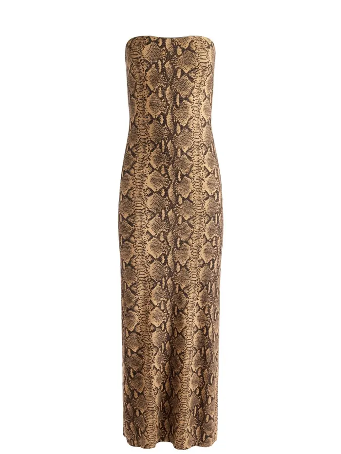 Dresses Women Alice Olivia DELORA STRAPLESS MAXI DRESS Camelblack Snake