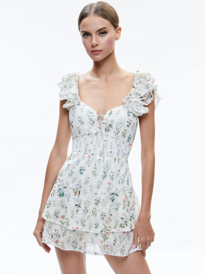 Dresses Women Alice Olivia HARTFORD SMOCKED BUSTIER TIERED MINI DRESS Georgia Floral