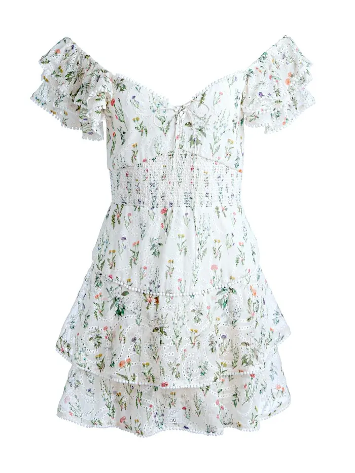 Dresses Women Alice Olivia HARTFORD SMOCKED BUSTIER TIERED MINI DRESS Georgia Floral