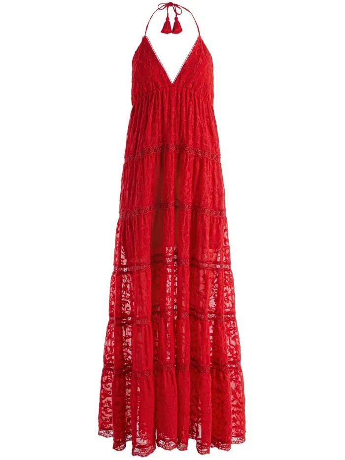 Dresses Women Alice Olivia MAE HALTER TIERED MAXI DRESS Bright Ruby