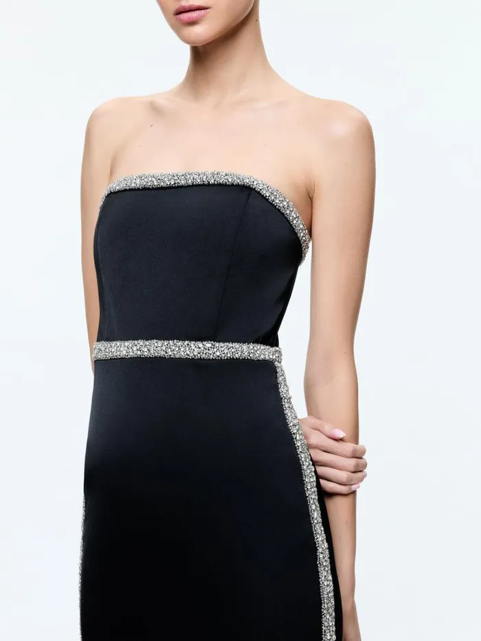 Dresses Women Alice Olivia MARILYNN STRAPLESS MAXI DRESS WITH CRYSTAL RACING STRIPE Black