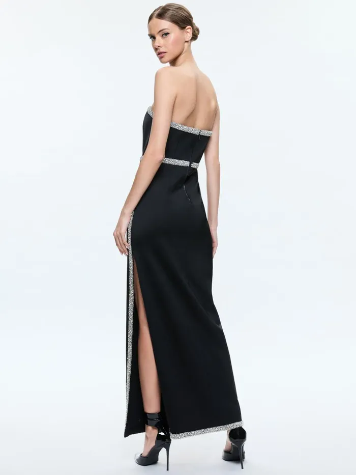 Dresses Women Alice Olivia MARILYNN STRAPLESS MAXI DRESS WITH CRYSTAL RACING STRIPE Black