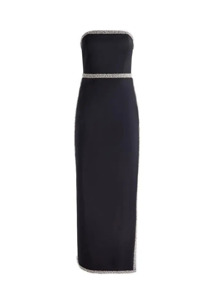 Dresses Women Alice Olivia MARILYNN STRAPLESS MAXI DRESS WITH CRYSTAL RACING STRIPE Black