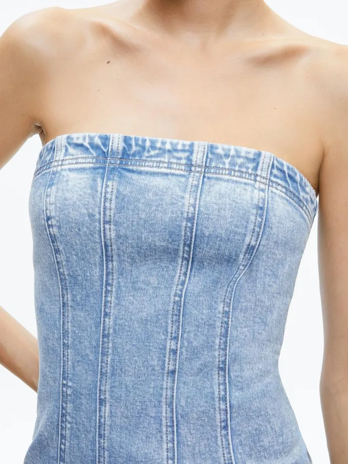 Dresses Women Alice Olivia PALMER DENIM STRAPLESS MINI DRESS Off White