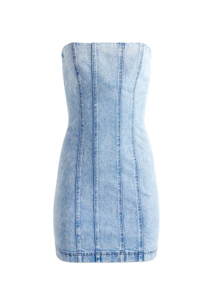 Dresses Women Alice Olivia PALMER DENIM STRAPLESS MINI DRESS Off White