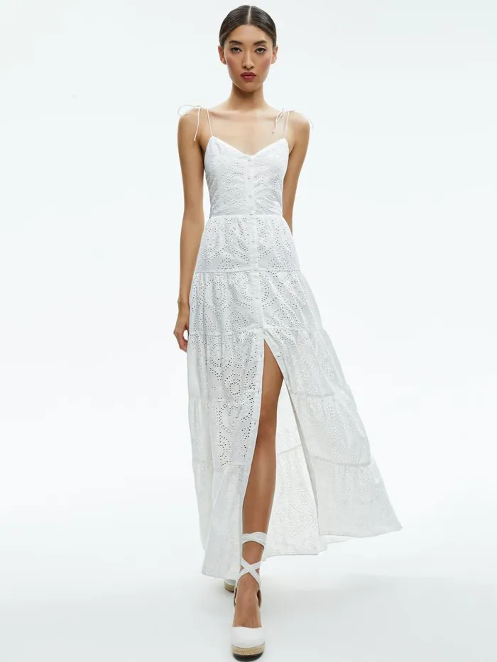Dresses Women Alice Olivia SHANTELLA TIERED BUTTON FRONT MAXI DRESS Off White Dresses Women Alice Olivia SHANTELLA TIERED BUTTON FRONT MAXI DRESS Off White
