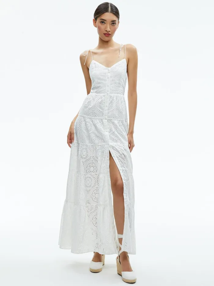 Dresses Women Alice Olivia SHANTELLA TIERED BUTTON FRONT MAXI DRESS Off White