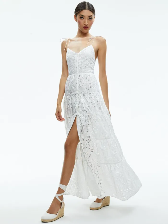 Dresses Women Alice Olivia SHANTELLA TIERED BUTTON FRONT MAXI DRESS Off White