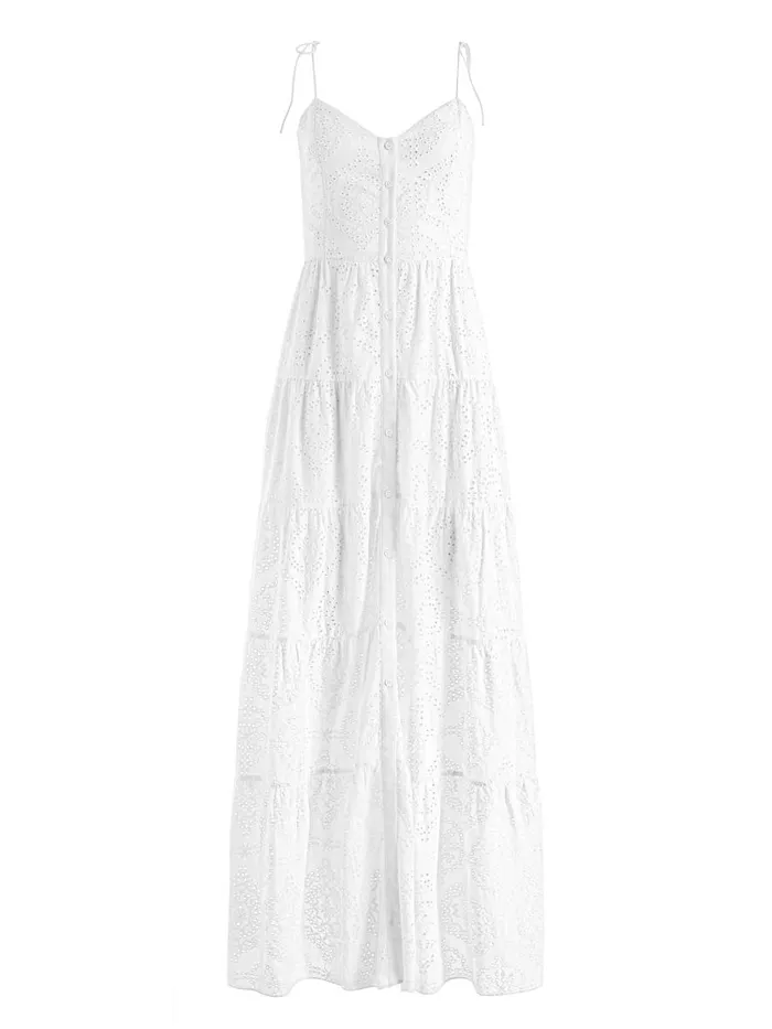 Dresses Women Alice Olivia SHANTELLA TIERED BUTTON FRONT MAXI DRESS Off White
