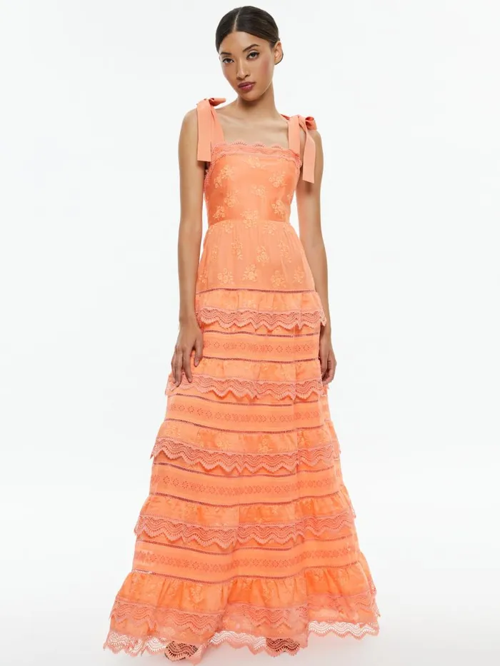 Dresses Women Alice Olivia VEGA SLEEVELESS TIERED MAXI DRESS Coral
