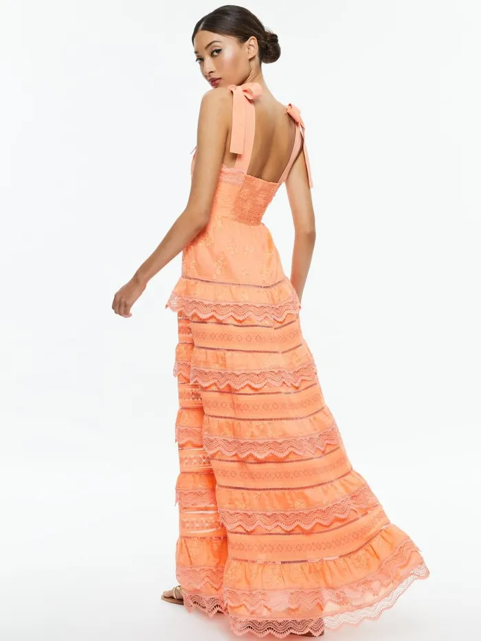 Dresses Women Alice Olivia VEGA SLEEVELESS TIERED MAXI DRESS Coral