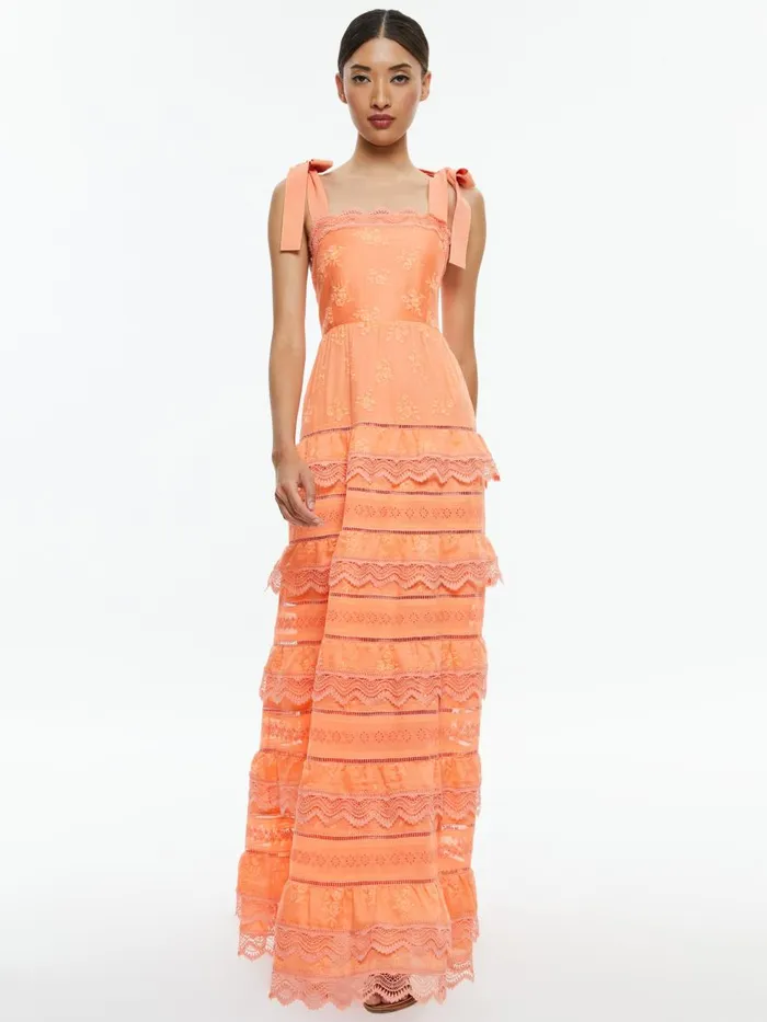 Dresses Women Alice Olivia VEGA SLEEVELESS TIERED MAXI DRESS Coral