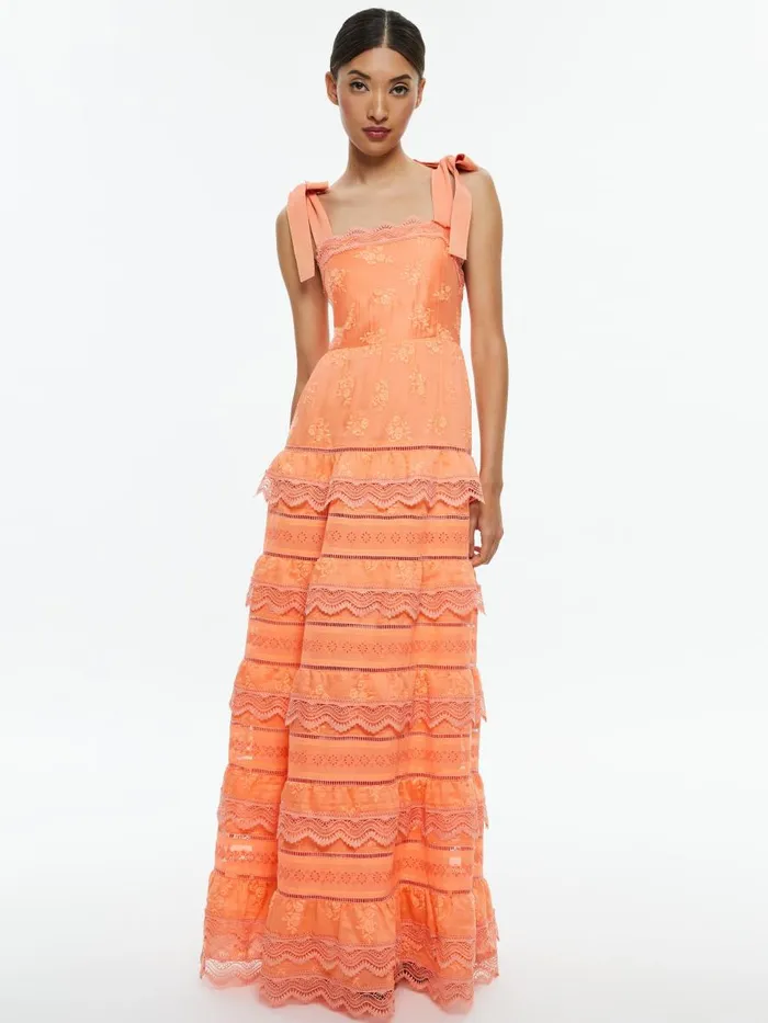 Dresses Women Alice Olivia VEGA SLEEVELESS TIERED MAXI DRESS Coral