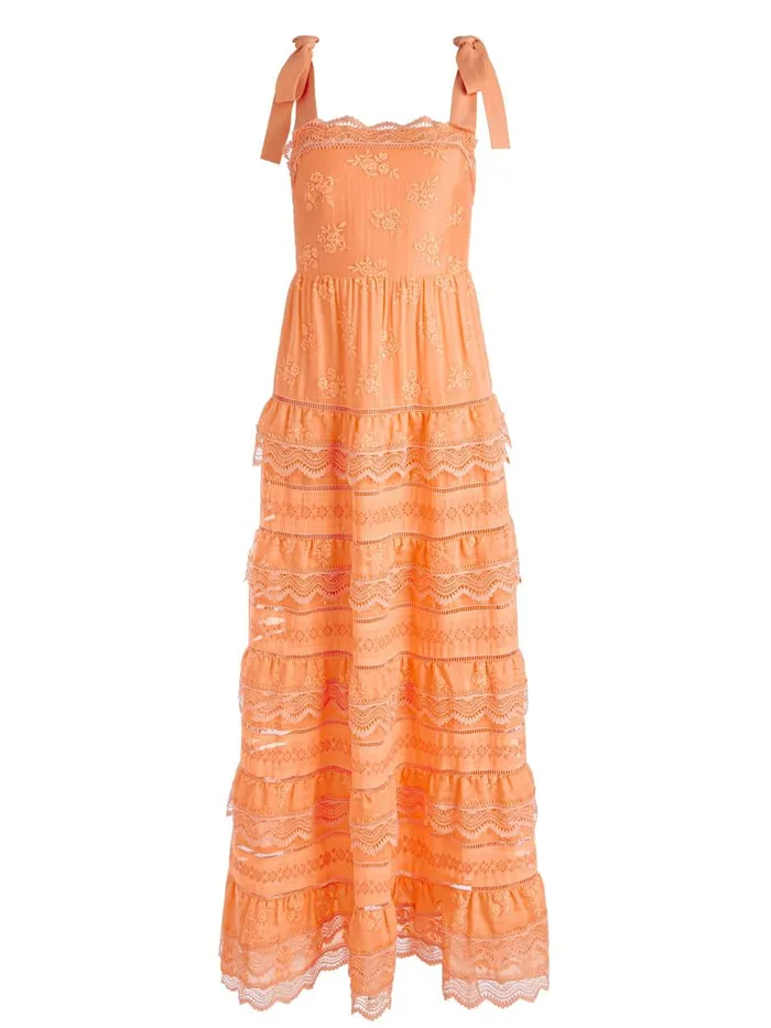 Dresses Women Alice Olivia VEGA SLEEVELESS TIERED MAXI DRESS Coral