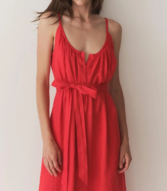 Dresses Women DEN Nevita Linen Dress Scarlet