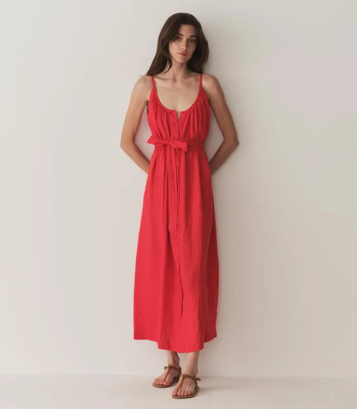Dresses Women DEN Nevita Linen Dress Scarlet Dresses Women DEN Nevita Linen Dress Scarlet