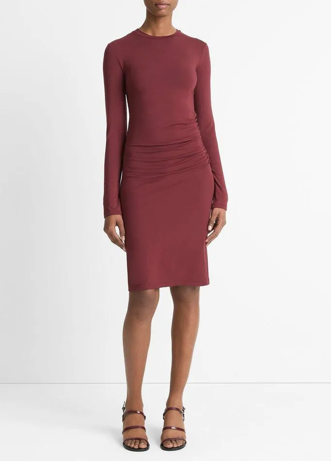 Dresses Women Vince Draped LongSleeve Short Dress Black Rose