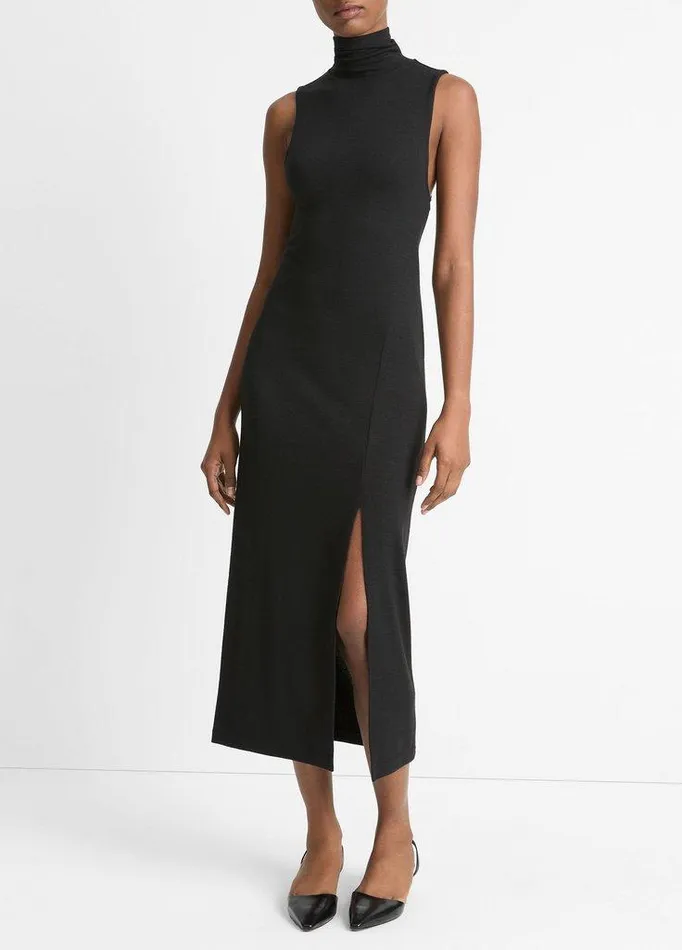 Dresses Women Vince SideSlit Sleeveless Turtleneck Dress Black