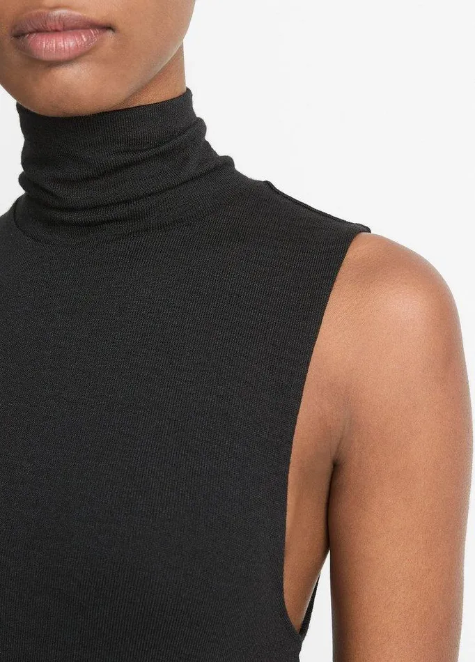 Dresses Women Vince SideSlit Sleeveless Turtleneck Dress Black Dresses Women Vince SideSlit Sleeveless Turtleneck Dress Black