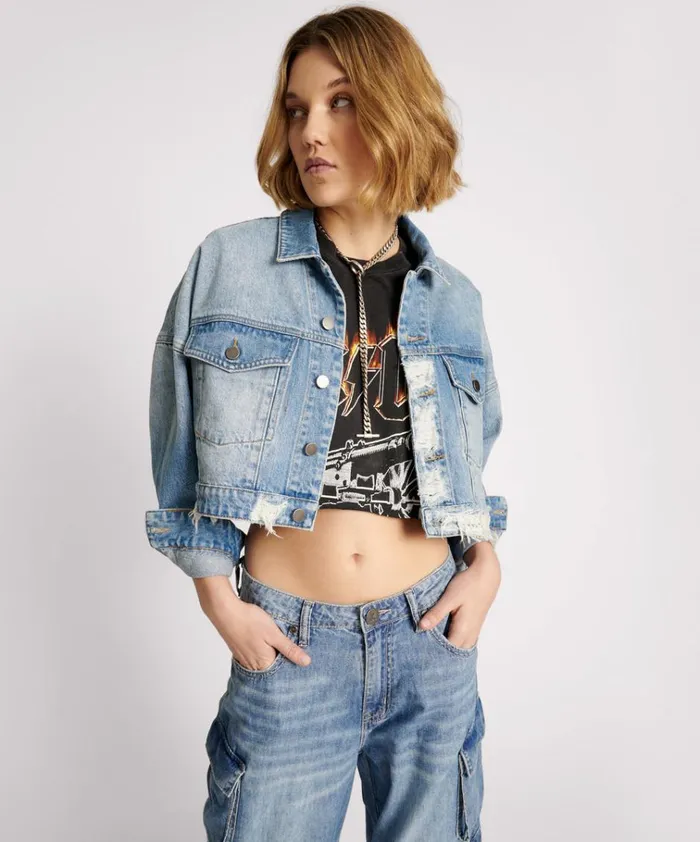 EAGLE STUDDED CROPPED DENIM JACKET Women One Teaspoon Jackets