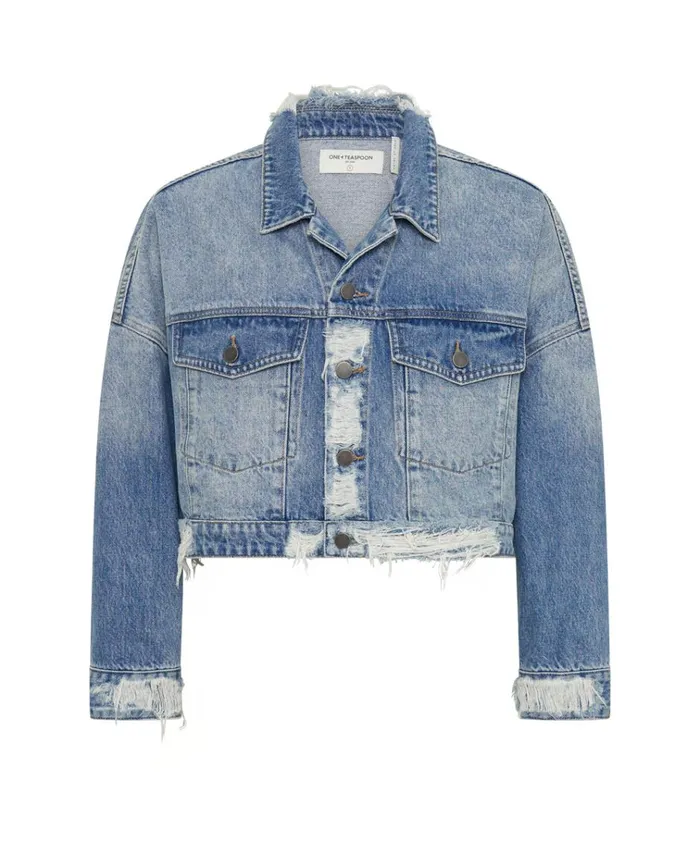 EAGLE STUDDED CROPPED DENIM JACKET Women One Teaspoon Jackets