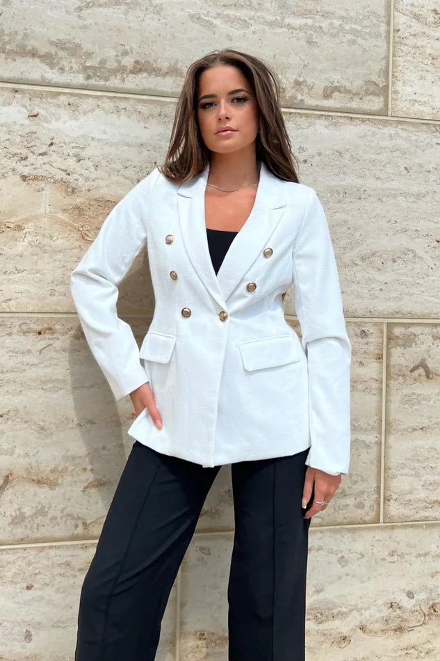 Edith White And Gold Button Detail Blazer Women Girl In Mind Jackets