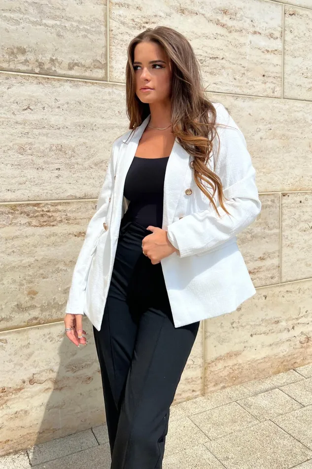 Edith White And Gold Button Detail Blazer Women Girl In Mind Jackets