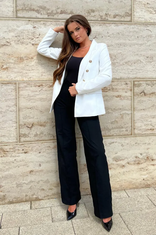 Edith White And Gold Button Detail Blazer Women Girl In Mind Jackets