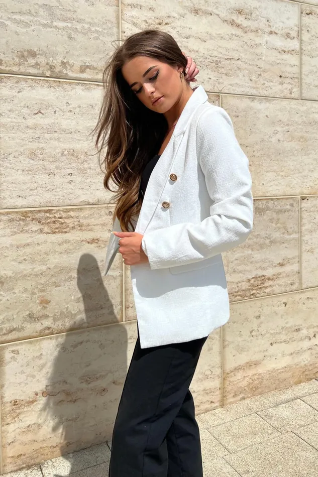 Edith White And Gold Button Detail Blazer Women Girl In Mind Jackets