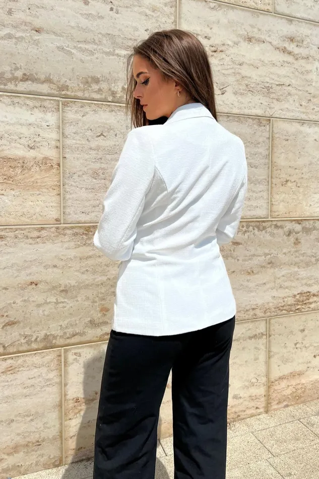 Edith White And Gold Button Detail Blazer Women Girl In Mind Jackets