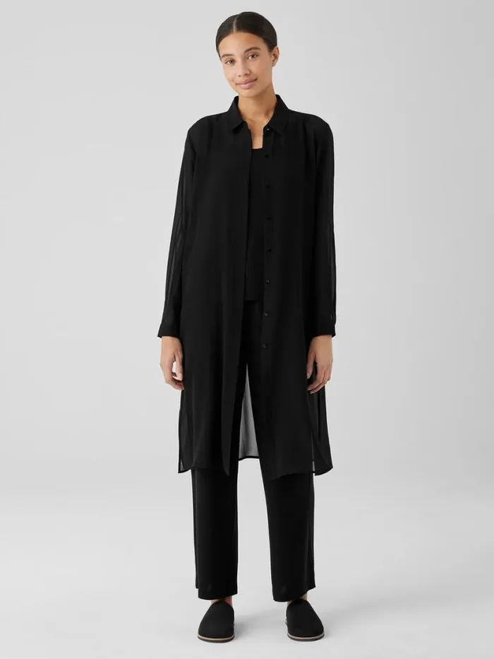 Eileen Fisher Petite Sheer Silk Georgette Classic Collar Long Shirt Black 8211 Shop Eileen Fisher Petite Sheer Silk Georgette Classic Collar Long Shirt Black 8211 Shop
