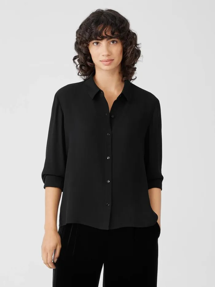 Eileen Fisher Tops and Tees Silk Georgette Crepe Classic Collar Shirt Black 8211 Shop Eileen Fisher Tops and Tees Silk Georgette Crepe Classic Collar Shirt Black 8211 Shop