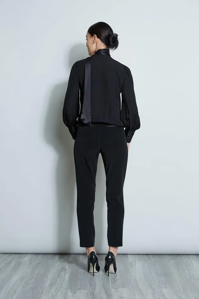 Elie Tahari Blouson Satin Tie Shirt Black Women Tops