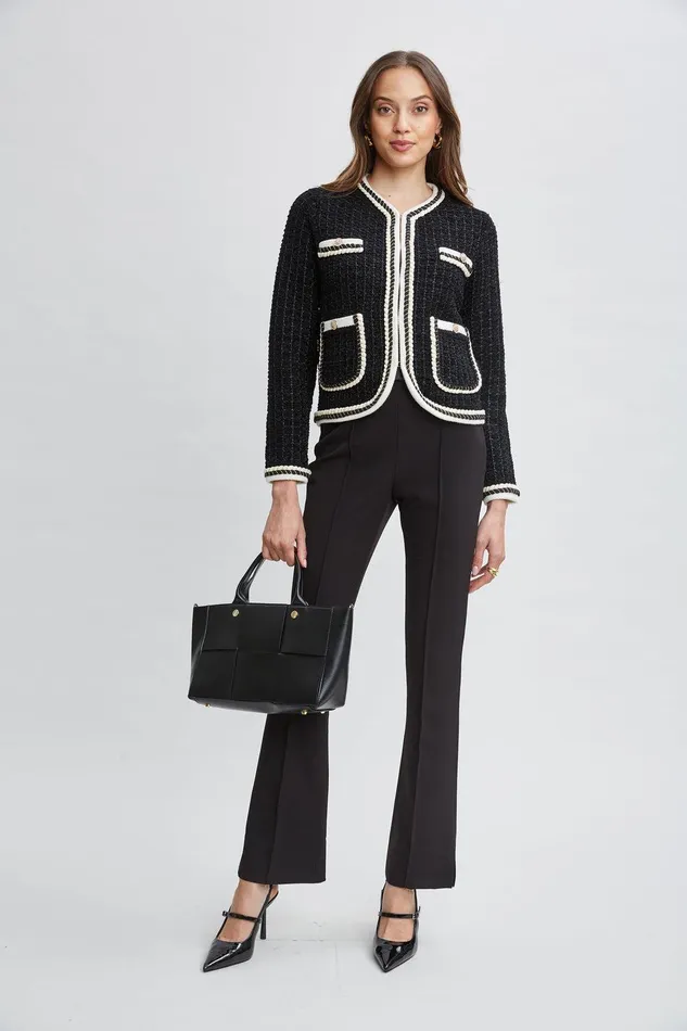 Elie Tahari Contrast Cardigan Sweater Noirsky White Women Tops