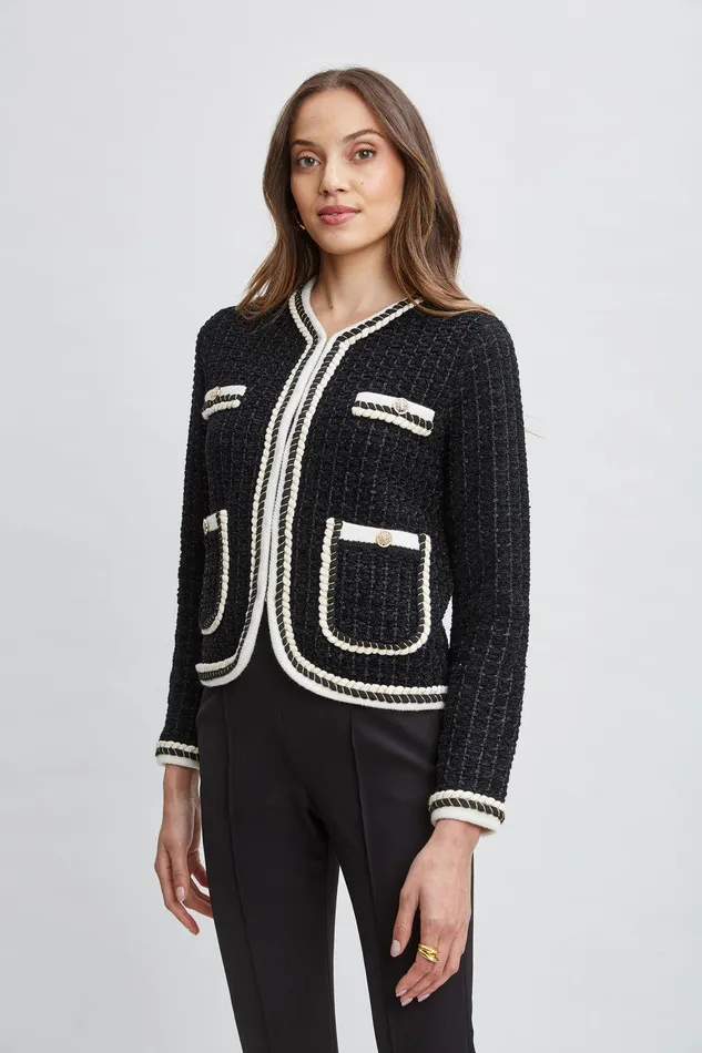Elie Tahari Contrast Cardigan Sweater Noirsky White Women Tops