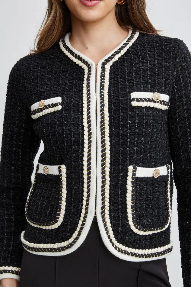 Elie Tahari Contrast Cardigan Sweater Noirsky White Women Tops