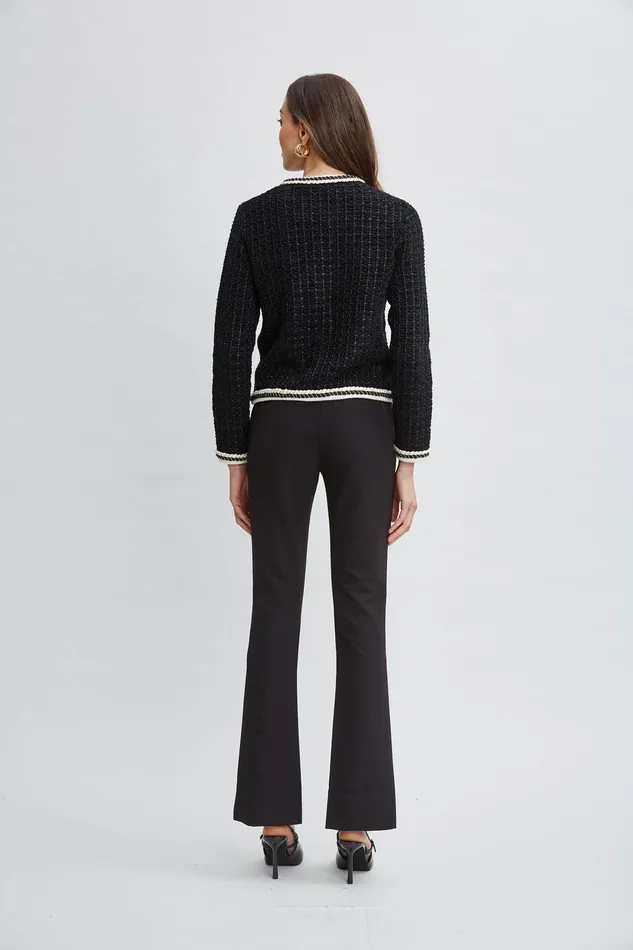 Elie Tahari Contrast Cardigan Sweater Noirsky White Women Tops