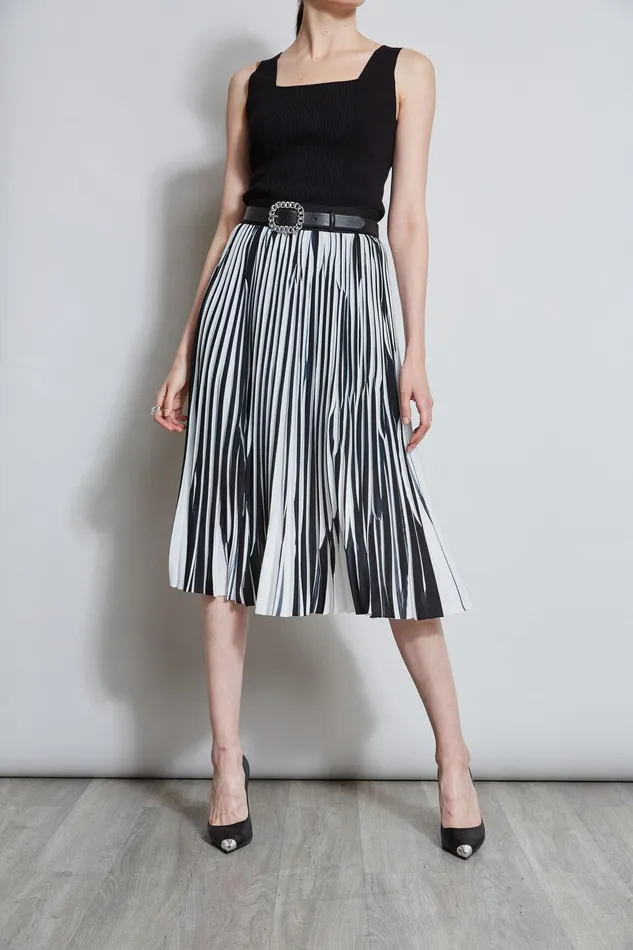 Elie Tahari Contrast Pleated Skirt Blackwhite Women Bottoms