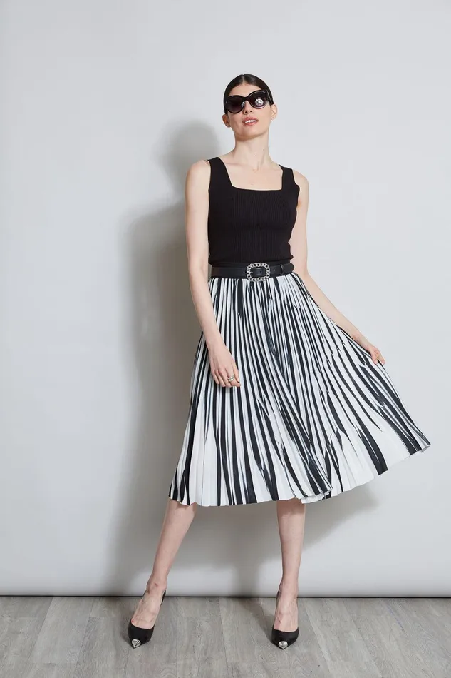 Elie Tahari Contrast Pleated Skirt Blackwhite Women Bottoms
