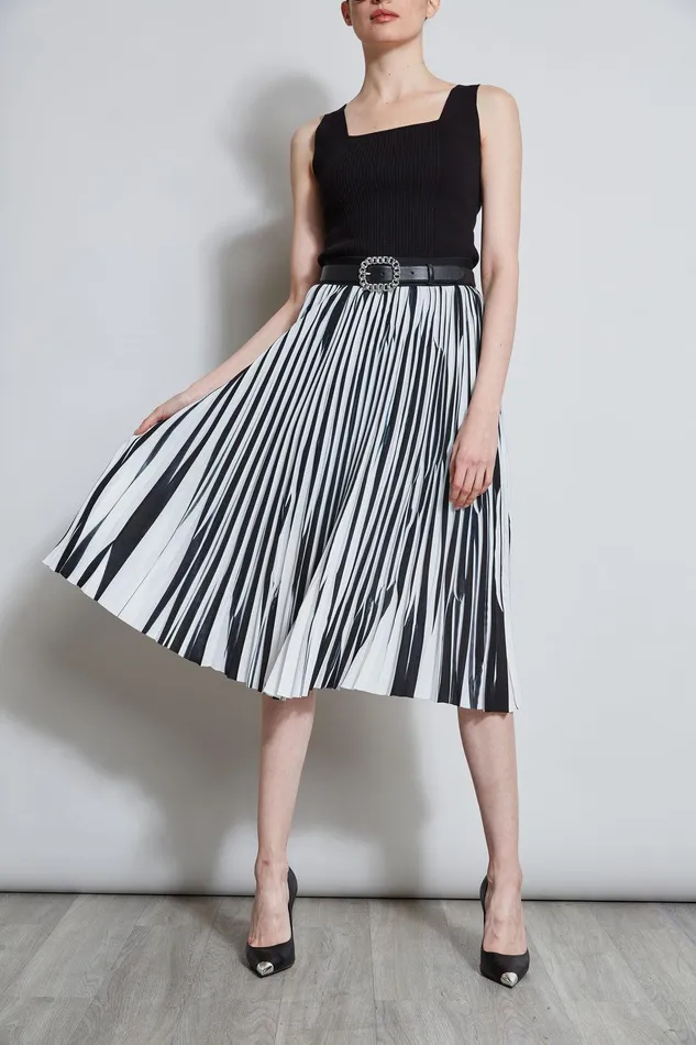 Elie Tahari Contrast Pleated Skirt Blackwhite Women Bottoms