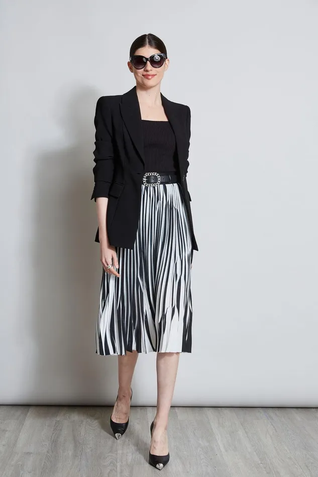 Elie Tahari Contrast Pleated Skirt Blackwhite Women Bottoms