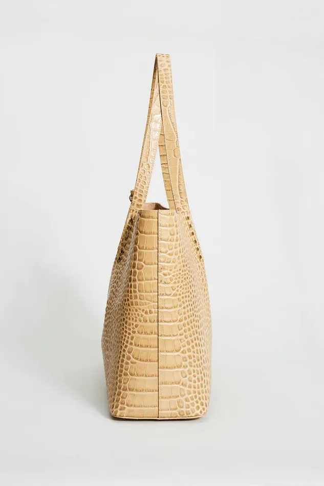 Elie Tahari Crocodile Embossed Leather Tote Camel Women Handbags