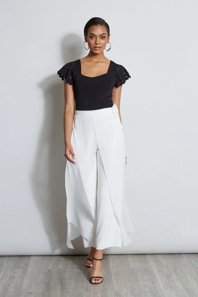 Elie Tahari Cut Out Flutter Sleeve Sweater Noir Women Tops