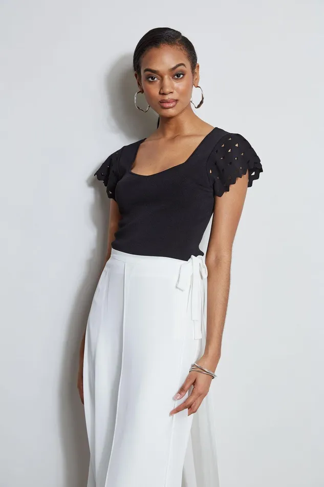 Elie Tahari Cut Out Flutter Sleeve Sweater Noir Women Tops